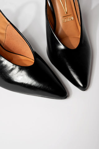 Isotta Black Pointed Toe Slingback Heels