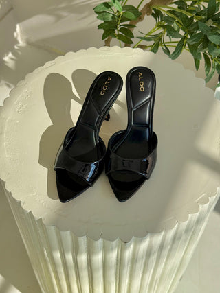Vera Black Patent Pointed-Toe Mules