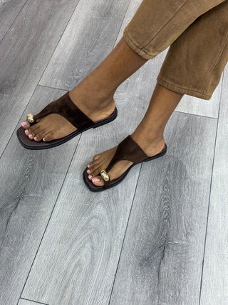 Miss Globe Suede Slipper - Coffee