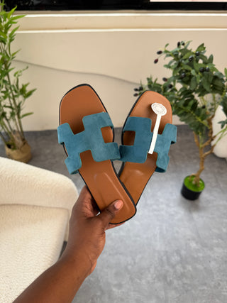 Tracy Light Blue/Dark Brown Slides