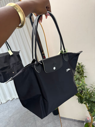 Eliana Black Maxi Tote Bag with White Detail