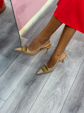 Carly Nude Sling Back Heels