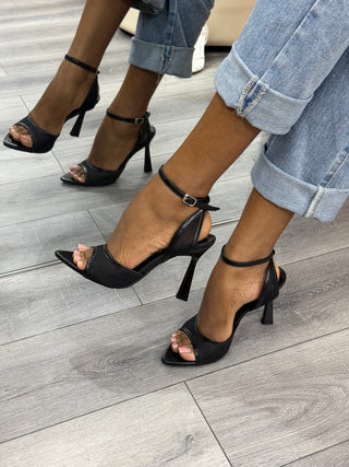 Bati Black Mesh Ankle Strap Heels