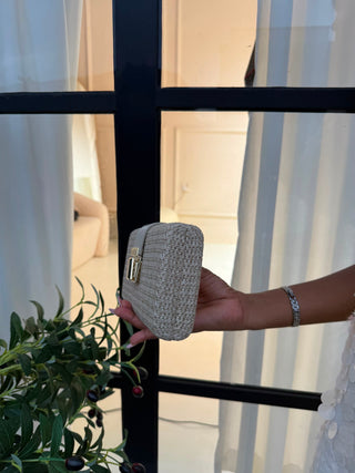 Salma Beige Woven Clutch
