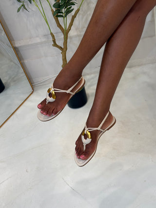 Zakariel Cream Statement Ring Flat Sandals