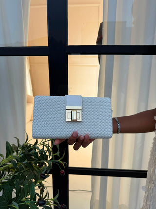 Salma White Woven Clutch