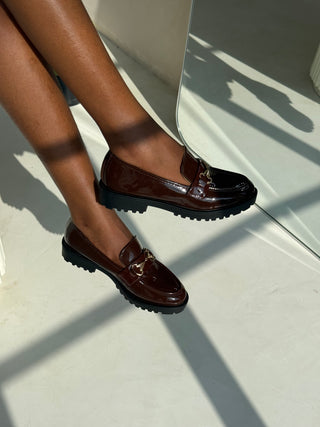 Alessia Coffee Patent Loafers
