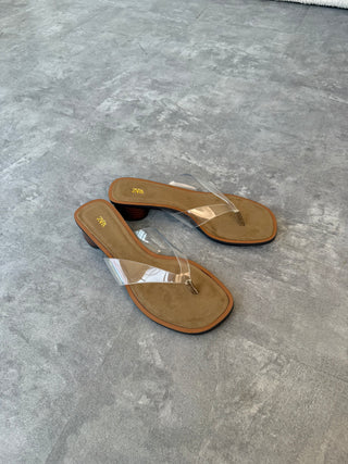 Millie Clear Strap Block Slipper Heels