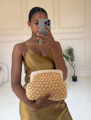 PALOMA Natural Beige Woven Frame Clutch Bag