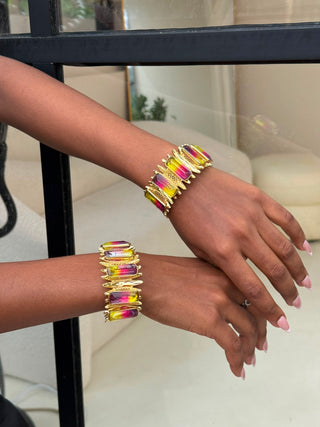 Nella Gold Cuff Bangles With Multicoloured Stones