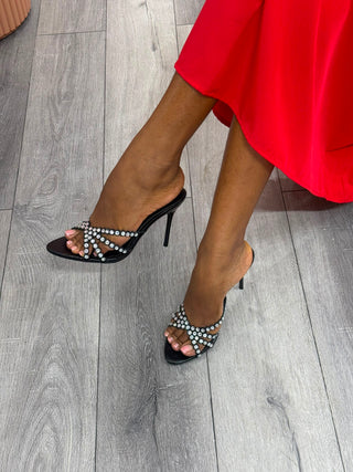 Annalise Diamanté Mules - Black