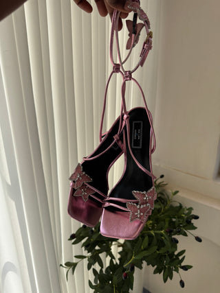 Daphne Pink Butterfly Ankle Strap Heels
