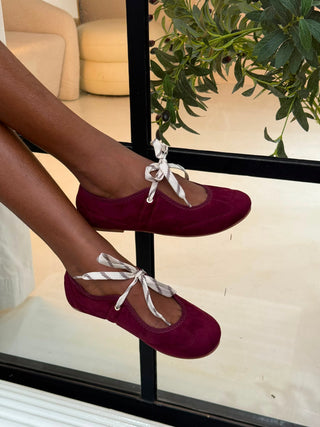 Maia Wine Suede Flats With The Lace