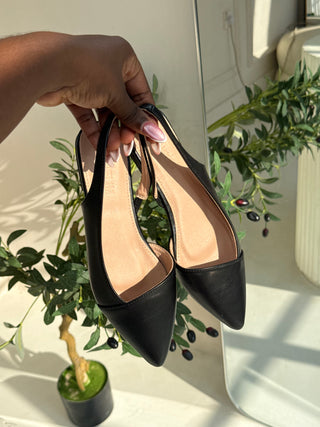 Nia Black Pointed Slingback Flats