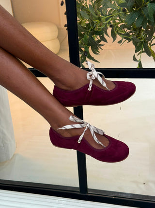 Maia Wine Suede Flats With The Lace