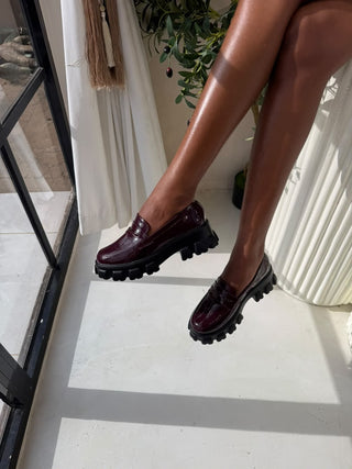 Kareena Maroon Patent Chunky Loafers