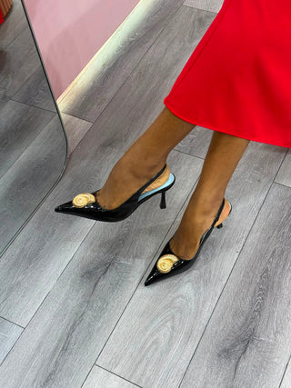 Kenna Shell Embellished Ankle Strap Heels - Black