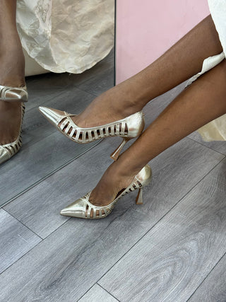 Louvre Gold Cage Heels
