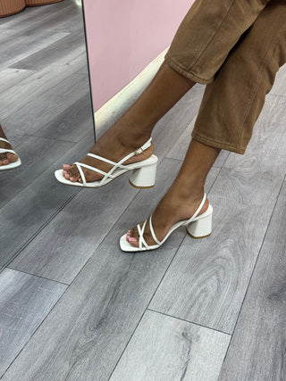 Siriana White Block Heels