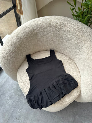 Helen Black Asymmetric Peplum Top
