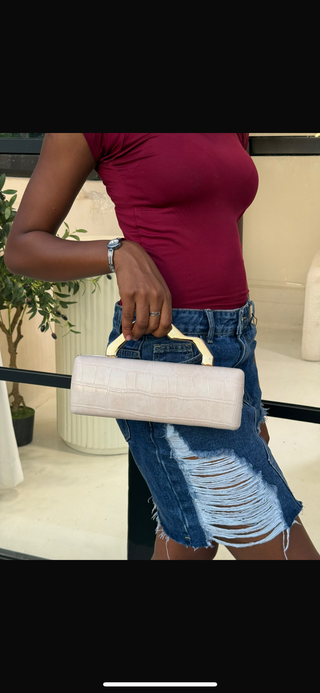 Bacie Beige Top Handle Evening Clutch