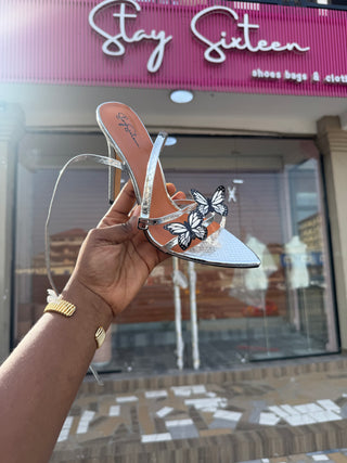 PP27 silver butterfly heels