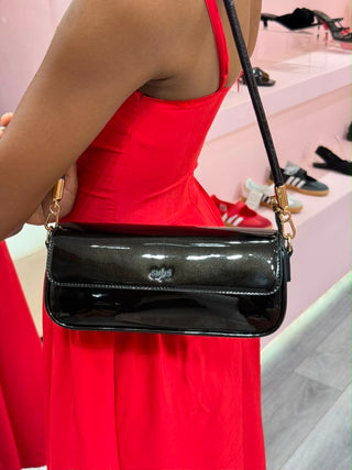 Dora Black Patent Shoulder Bag