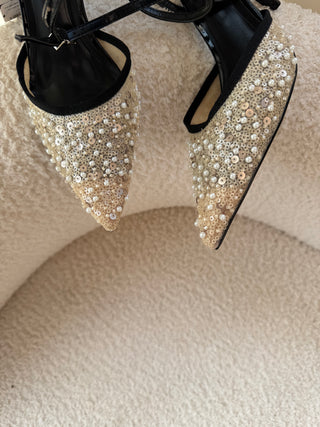 Kyla Glitter-Embellished Ankle Strap Heels