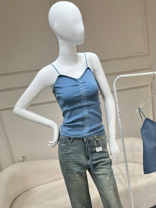 Quincy Grey-Blue Tank top with Spaghetti Straps