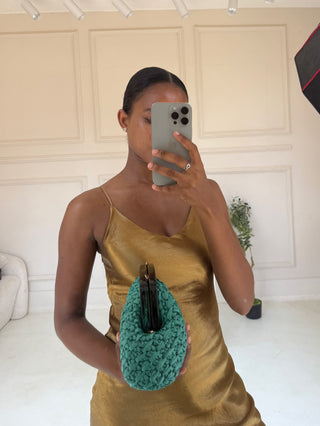 PALOMA Green Woven Frame Clutch Bag