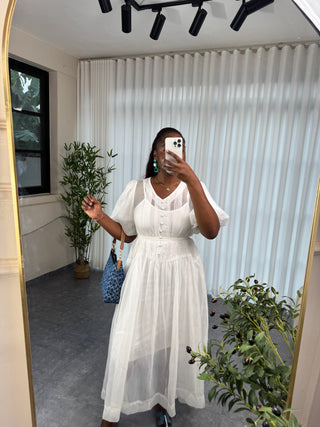 Elodie White Fit and Flare Silhouette Dress