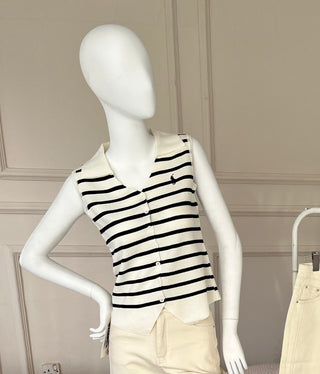Gardenia White Polo Vest with Black Stripes