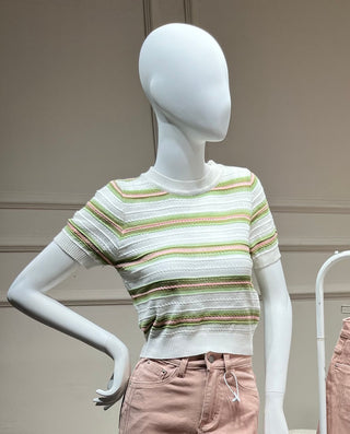 Cece White & Green Knitted Top