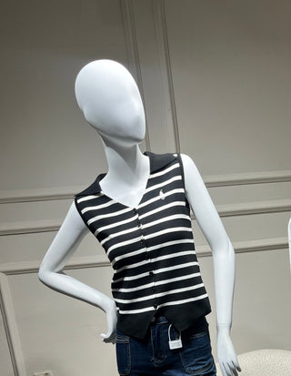 Gardenia Black Polo Vest with White Stripes