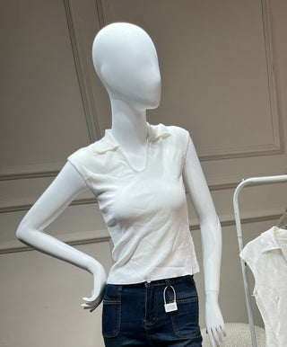 Alder White Vest with Collar