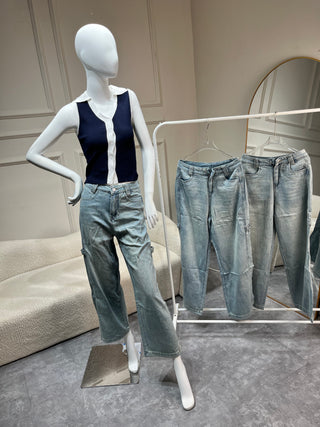 Yolanda Wide Leg Blue Denim Jeans