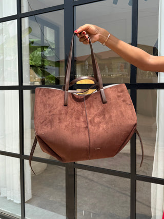 Marilyn Coffee Cyme Suede Tote Bag