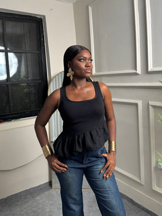 Helen Black Asymmetric Peplum Top