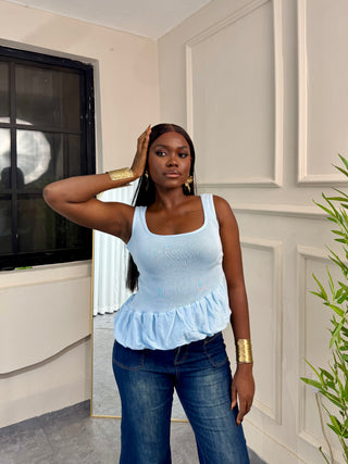 Helen Blue Asymmetric Peplum Top