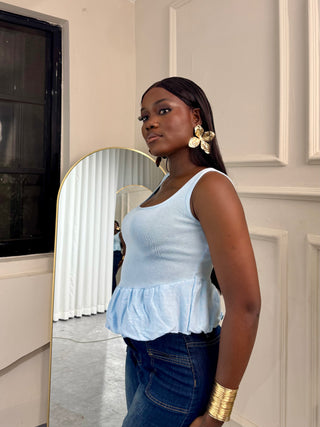 Helen Blue Asymmetric Peplum Top