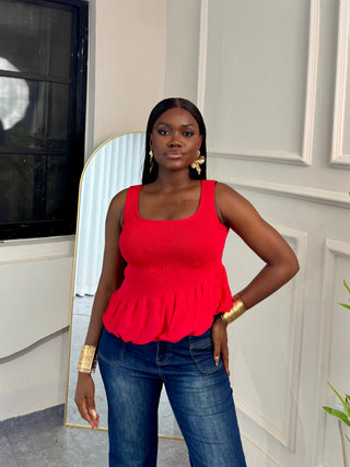 Helen Red Asymmetric Peplum Top