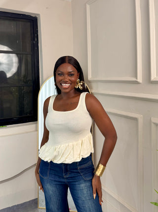 Helen Cream Asymmetric Peplum Top