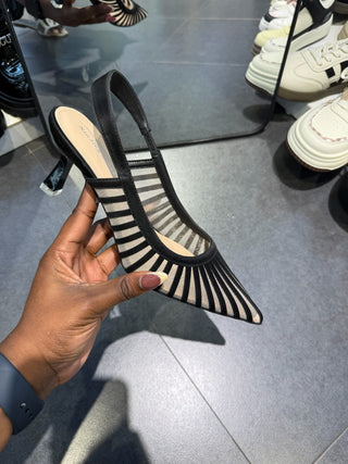 Rayen Black Mesh With Stripes Sling Back Heels (PRE ORDER)