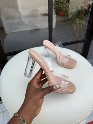 Andorra Beige Clear Block Heels
