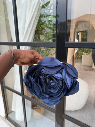 Rose Dark Blue Floral Wedding Clutch