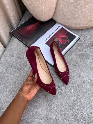 Lady Amarinta wine suede flat shoes