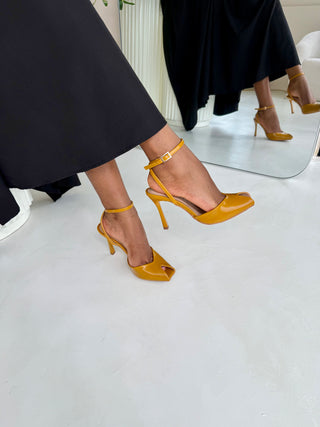 Jada Mustard Ankle Strap Open-Toed Heels