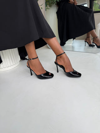 Jada Black Ankle Strap Open-Toed Heels