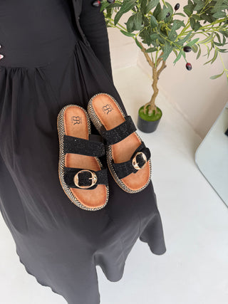 Jaslyn Double Strapped Platform Slipper - Black