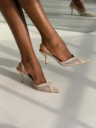 Jovie Beige Sling Back Heels